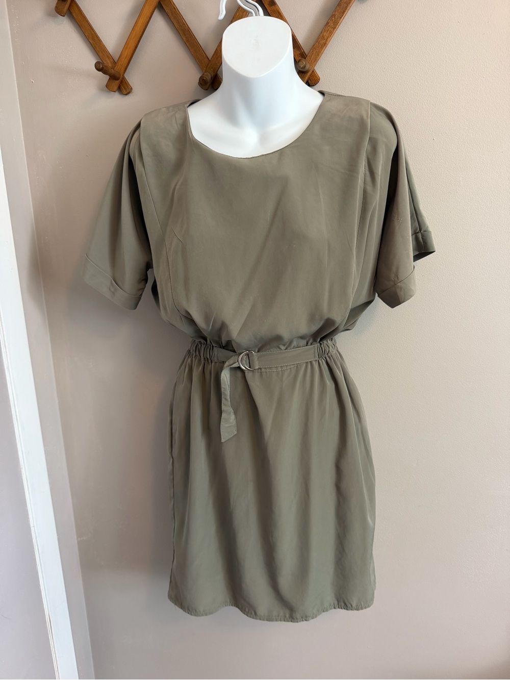 O.F.B Korean Sage Green Belted Mini Dress Size S
